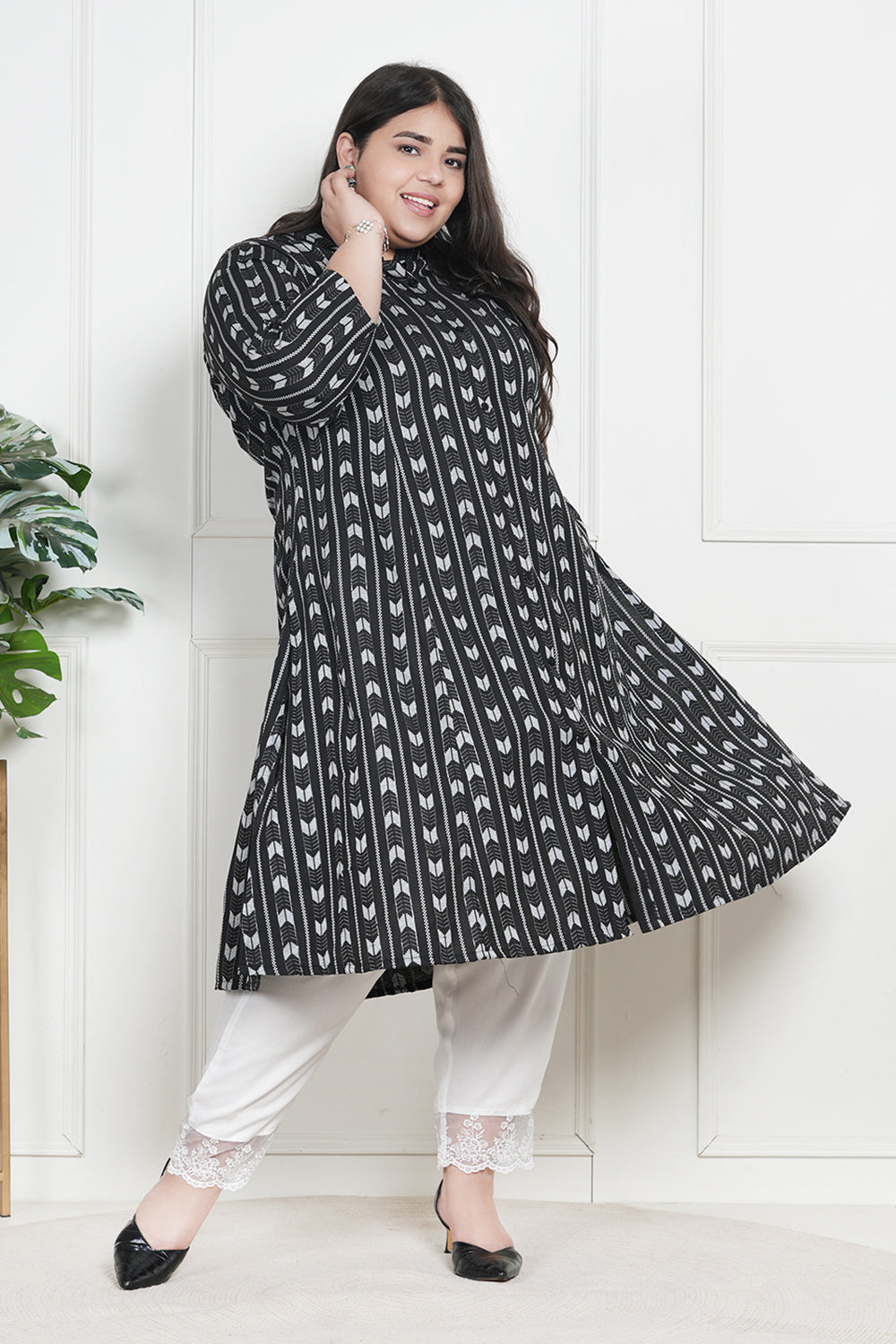 Sage Black Ikat A-line Kurti