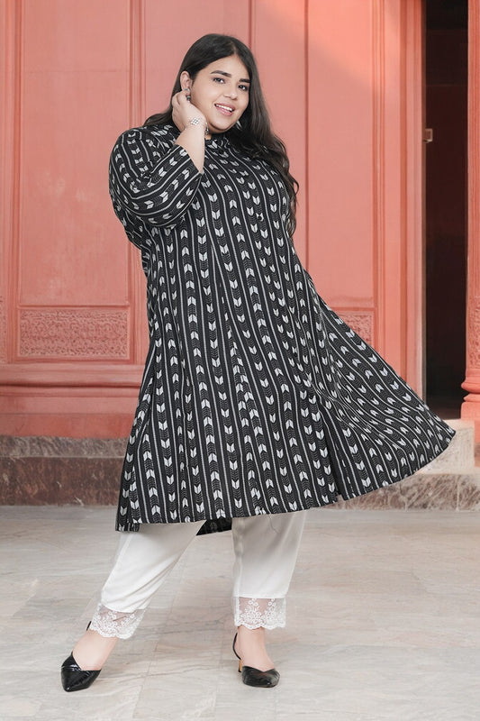 Sage Black Ikat A-line Kurti