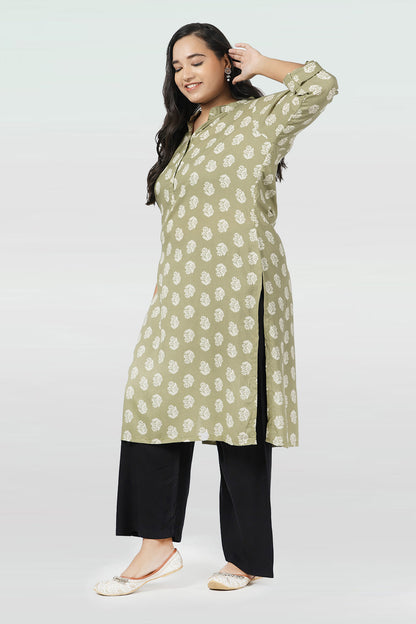 Lime Green Floral Kurta