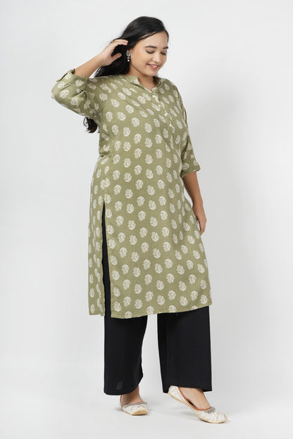 Lime Green Floral Kurta