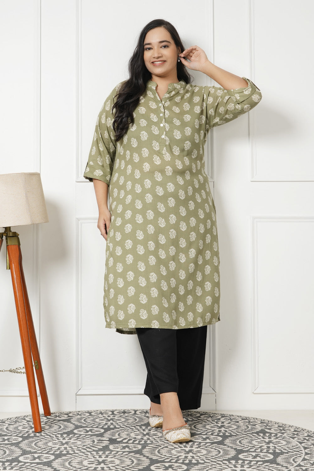 Lime Green Floral Kurta