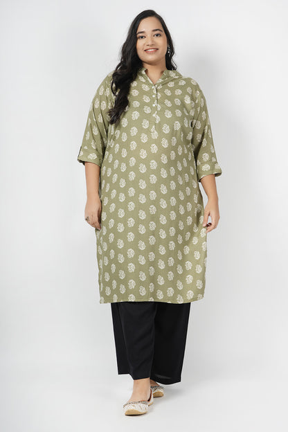 Lime Green Floral Kurta