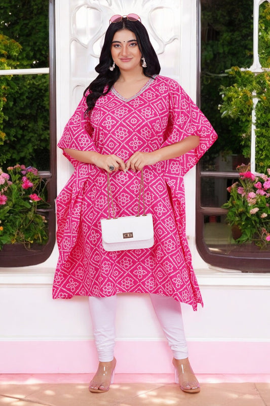 Rosy Pink Bandhej Print Kaftan Kurti