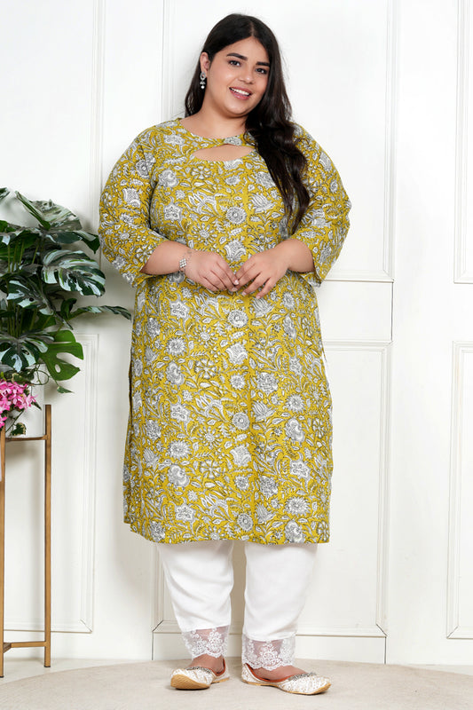 Basil Green Printed Cotton Kurta