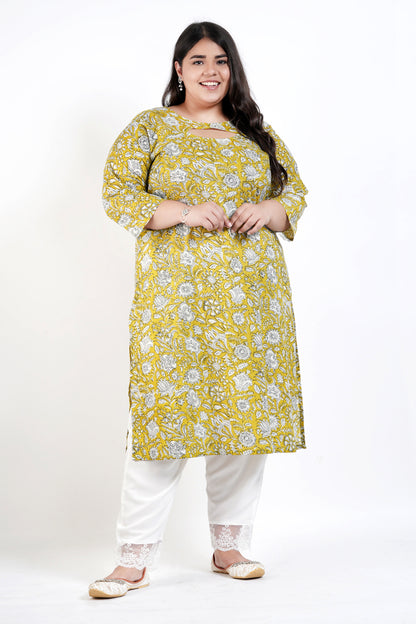 Basil Green Printed Cotton Kurta