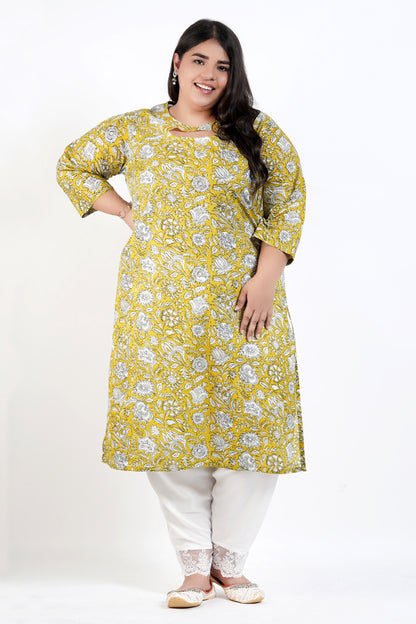 Basil Green Printed Cotton Kurta