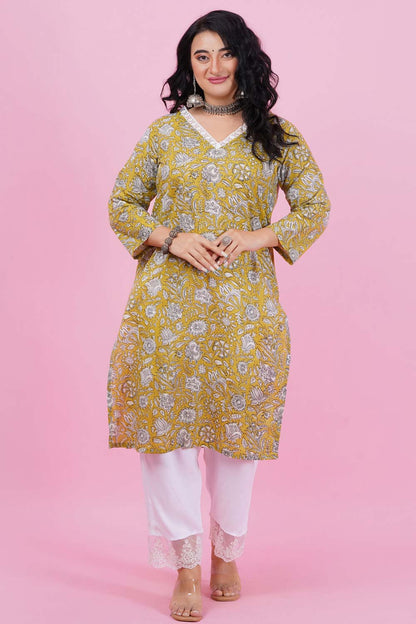 Spring Green Cotton Lace Kurta