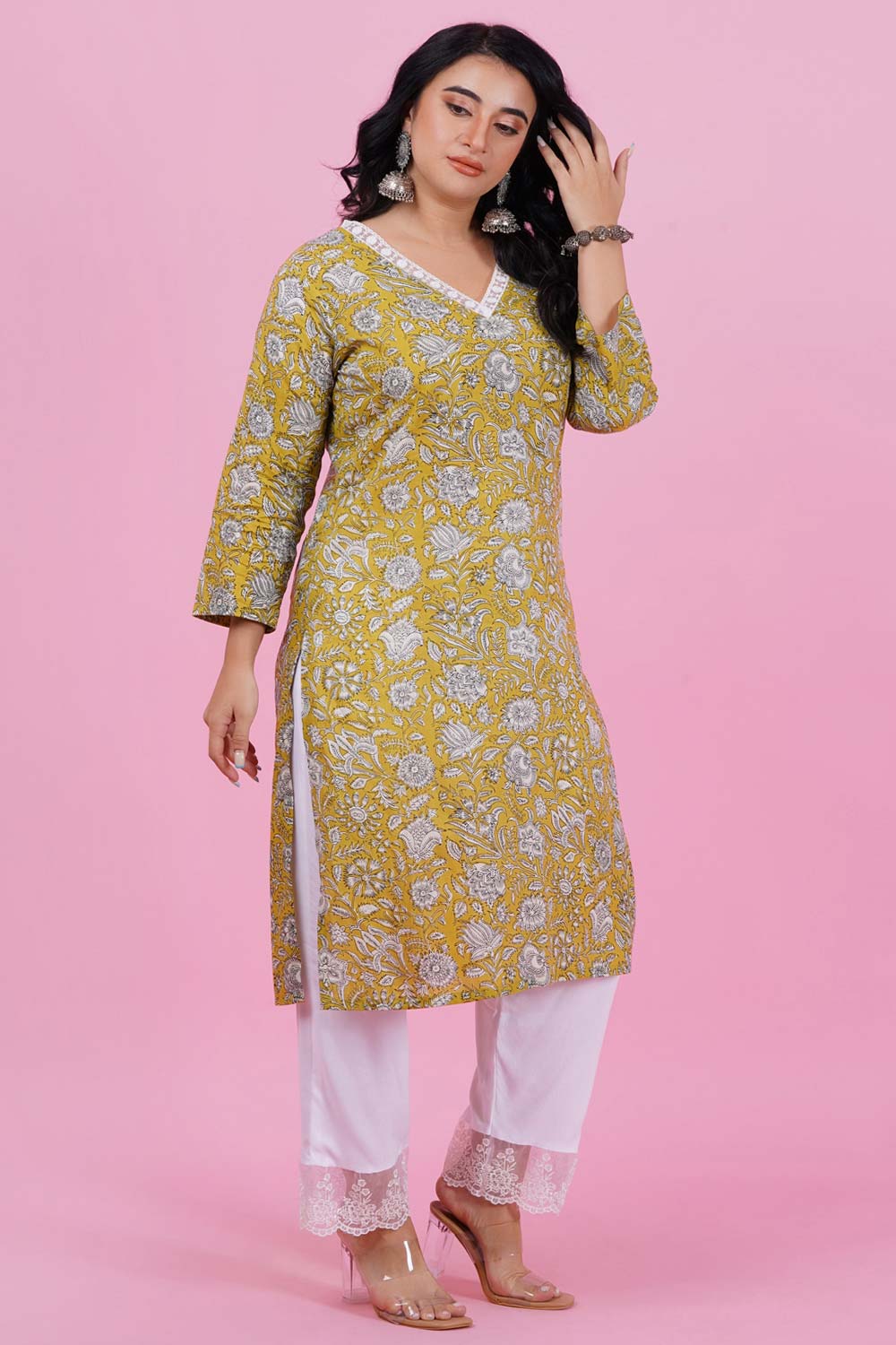 Spring Green Cotton Lace Kurta