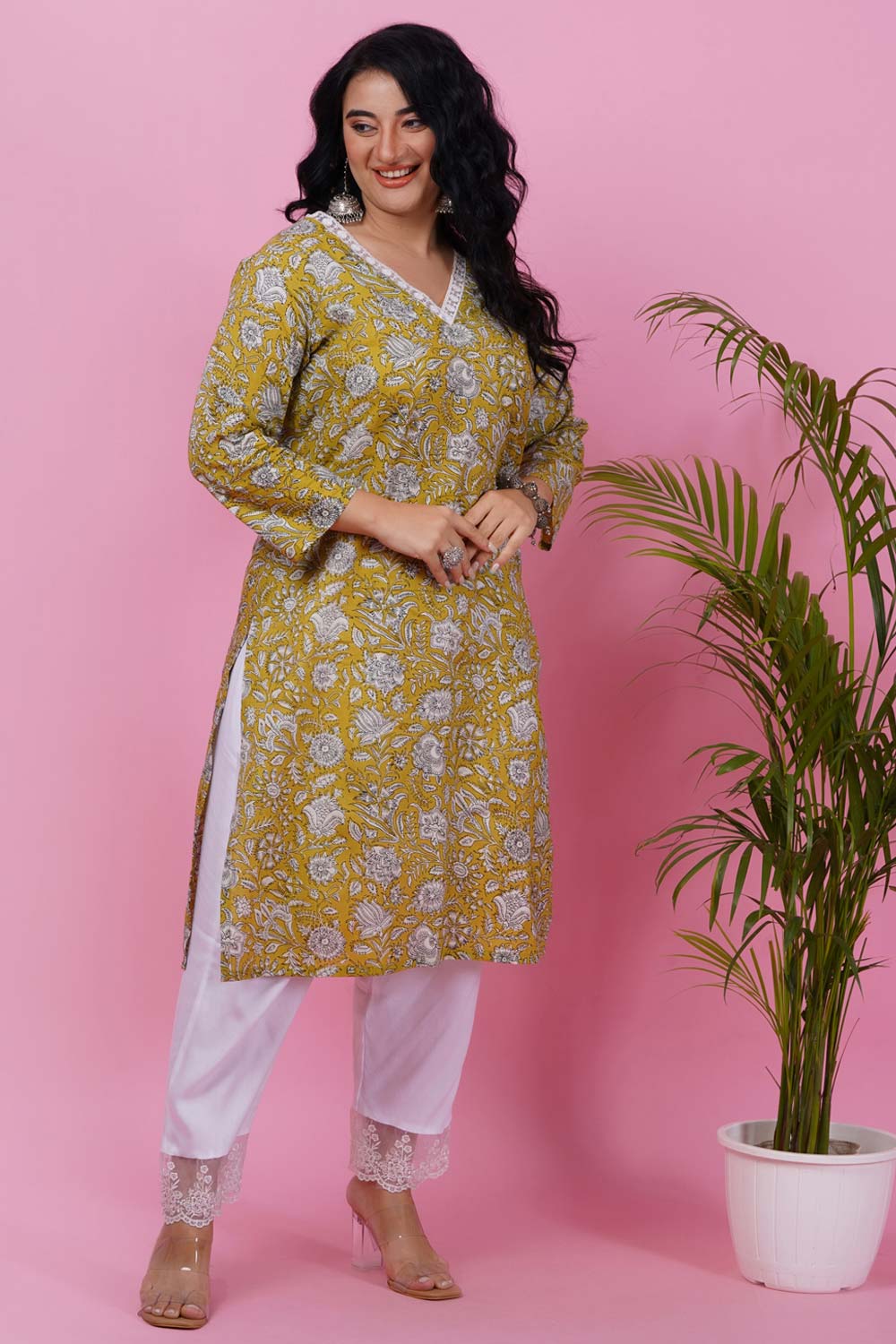 Spring Green Cotton Lace Kurta