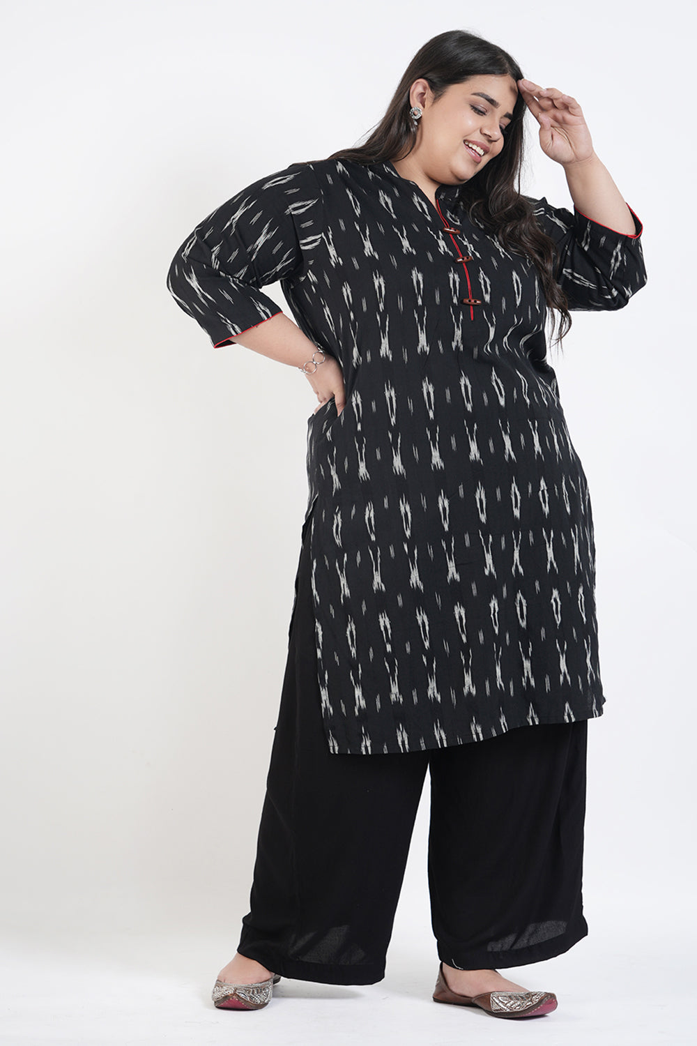 Charcoal Ikat Cotton Kurta