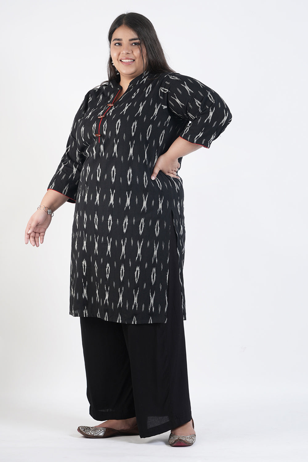 Charcoal Ikat Cotton Kurta