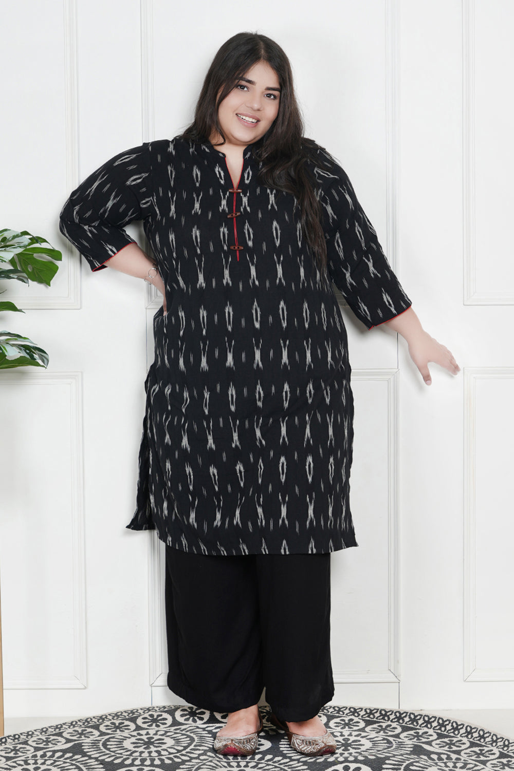 Charcoal Ikat Cotton Kurta