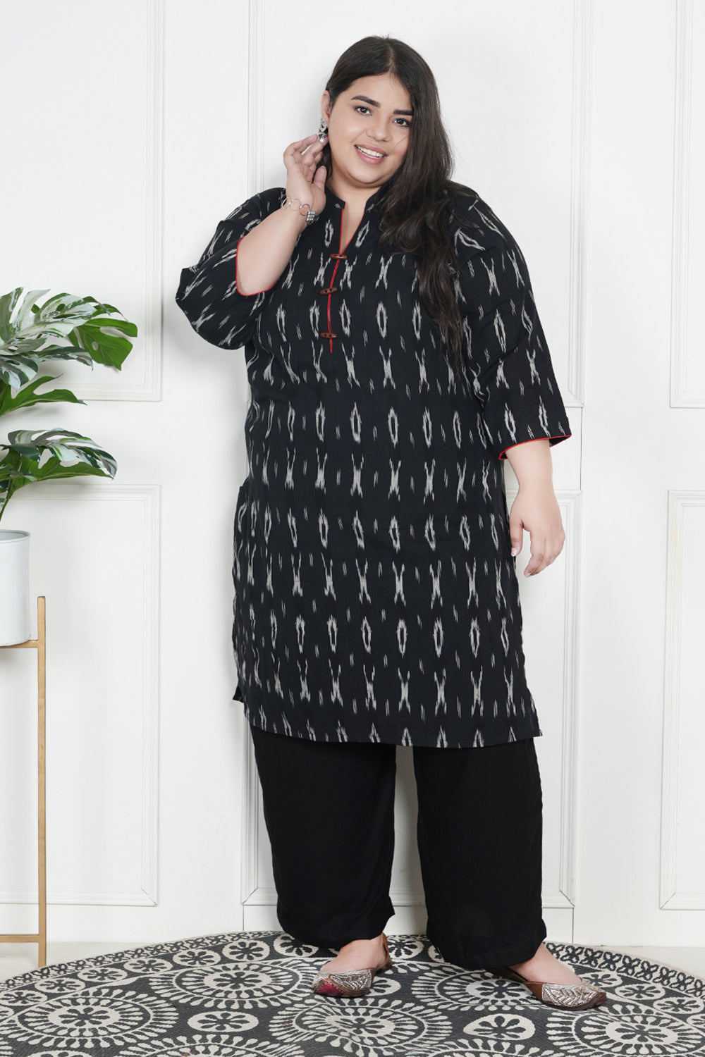 Charcoal Ikat Cotton Kurta