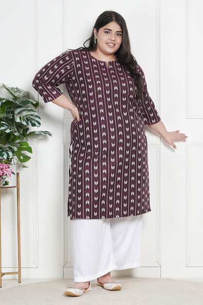 Coral Maroon Ikat Cotton Kurta