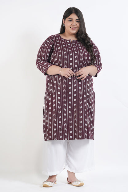 Coral Maroon Ikat Cotton Kurta