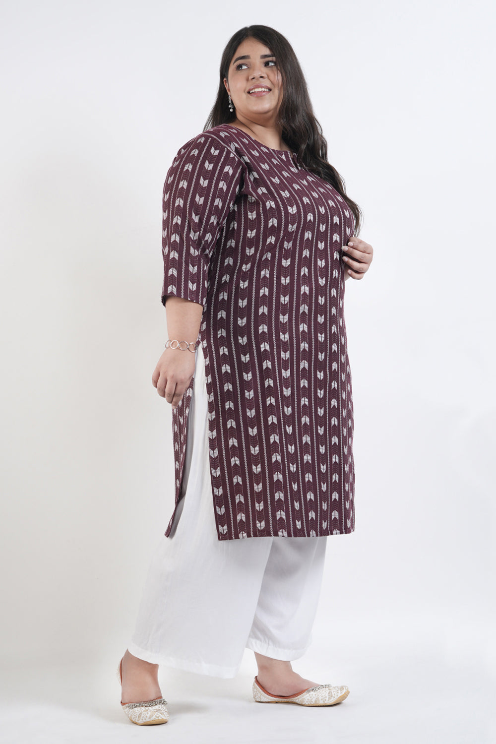 Coral Maroon Ikat Cotton Kurta