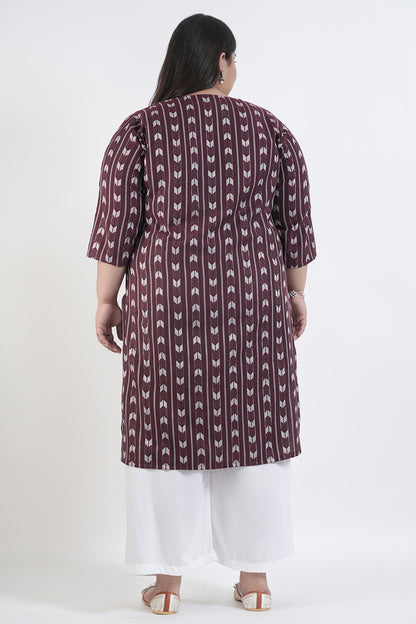 Coral Maroon Ikat Cotton Kurta