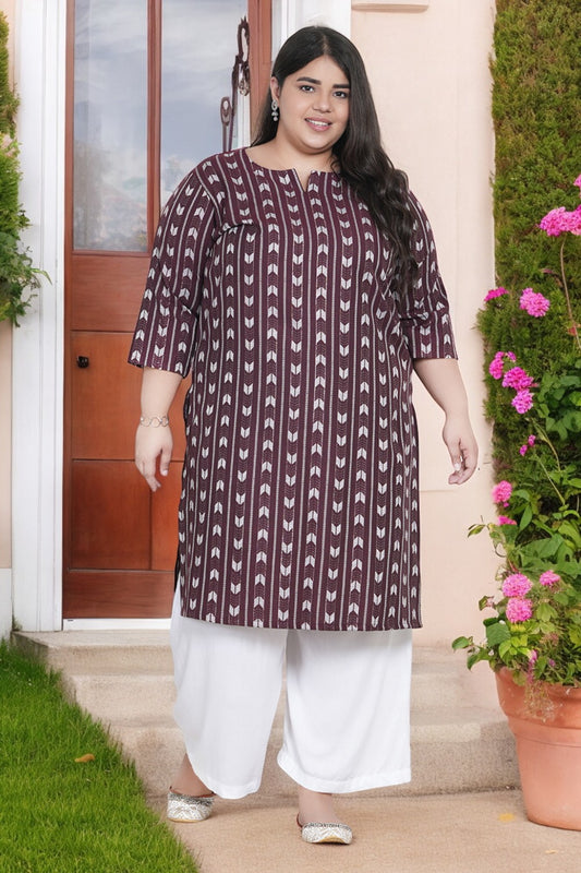 Coral Maroon Ikat Cotton Kurta