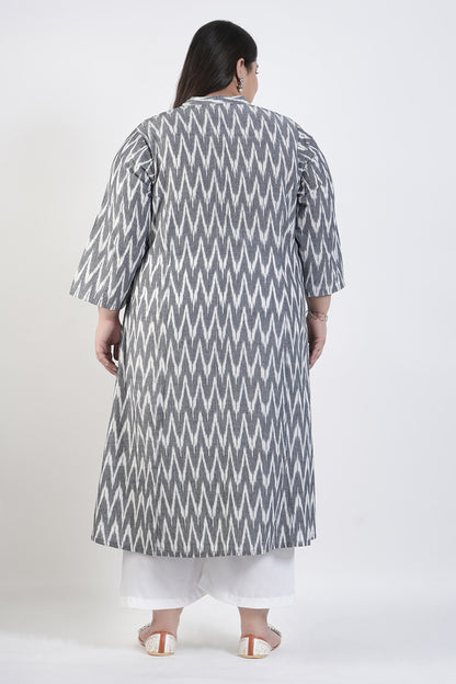 Glaze Grey Ikat A-line Kurti