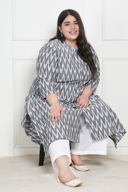 Glaze Grey Ikat A-line Kurti