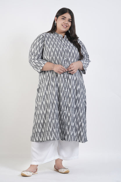 Glaze Grey Ikat A-line Kurti