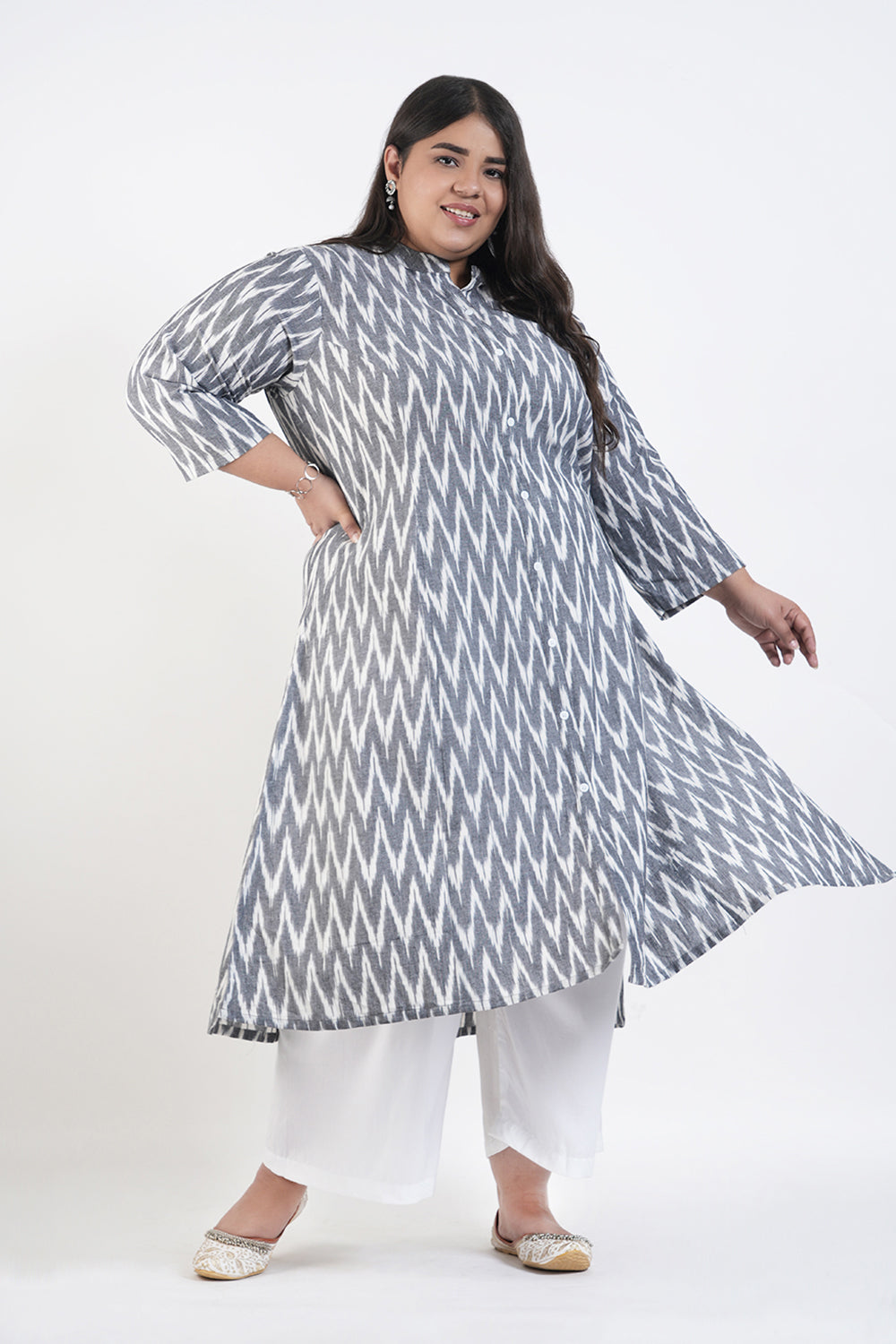 Glaze Grey Ikat A-line Kurti