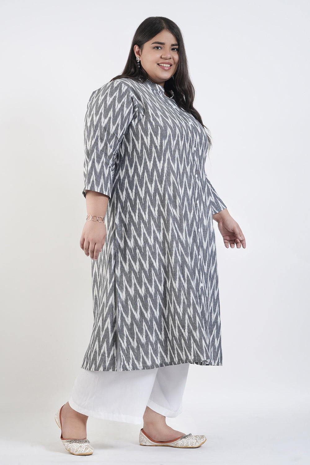 Glaze Grey Ikat A-line Kurti