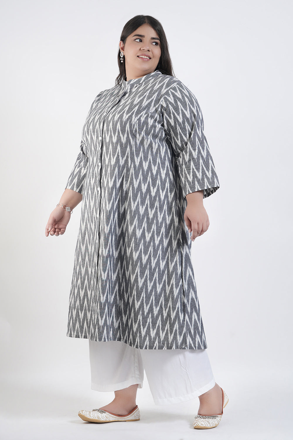 Glaze Grey Ikat A-line Kurti