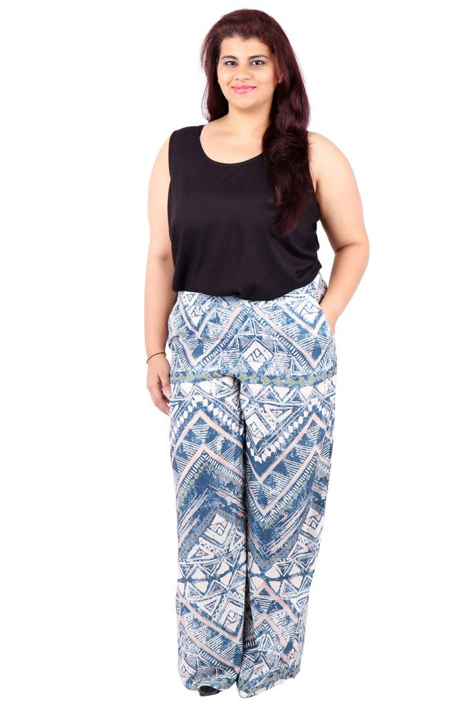 Blue White Printed Trouser