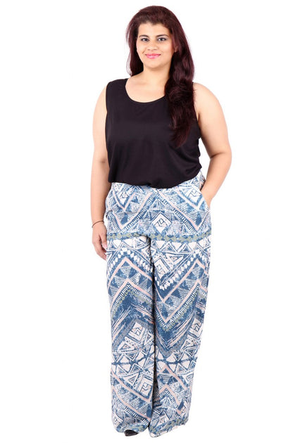 Blue White Printed Trouser