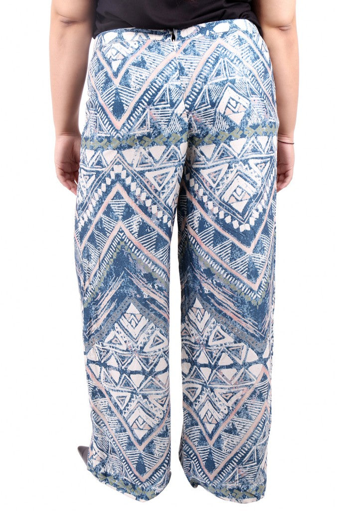 Blue White Printed Trouser