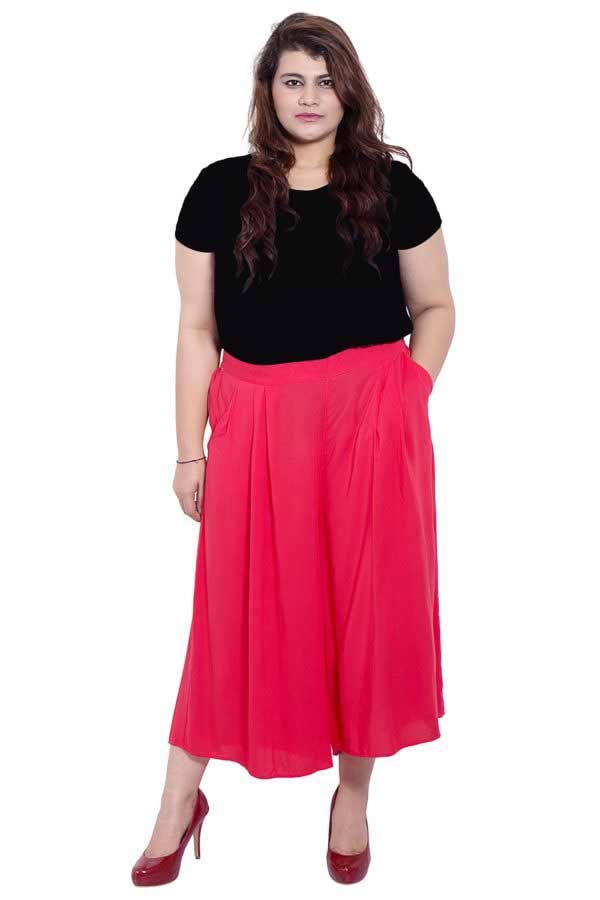 Plus Size Carrot Red Solid Culottes