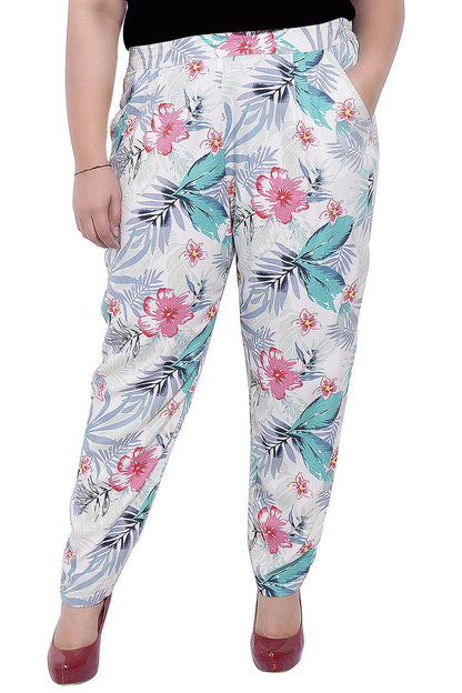 Plus Size Floral Print Multicolored Trouser