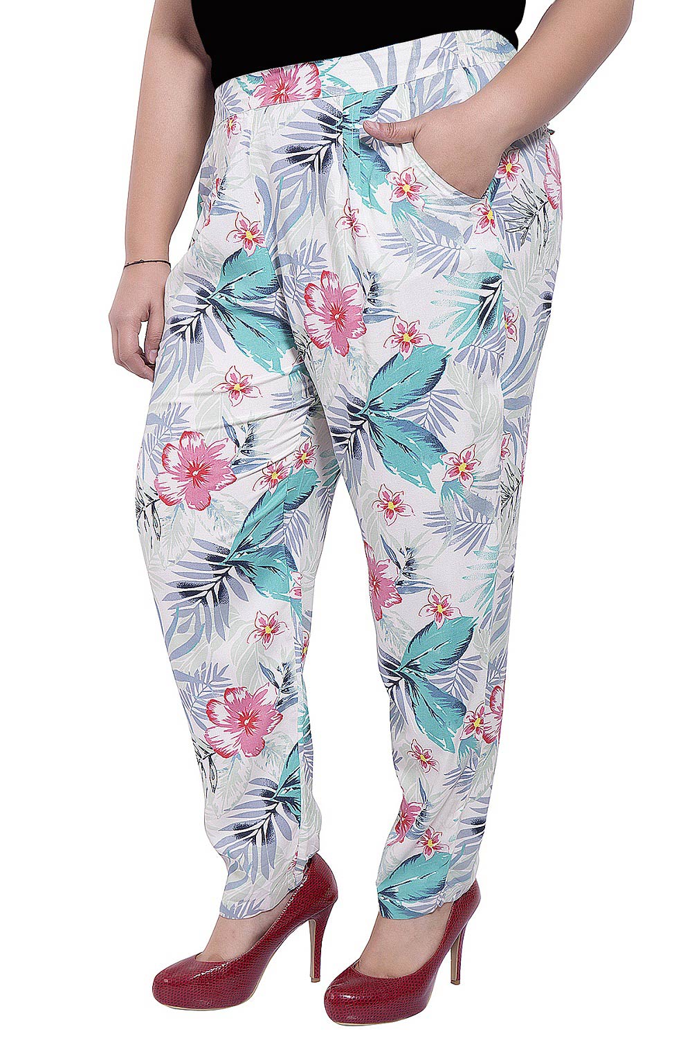 Plus Size Floral Print Multicolored Trouser