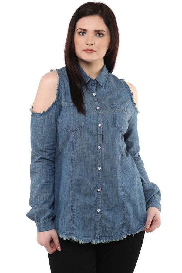 Light Blue Cold Shoulder Shirt