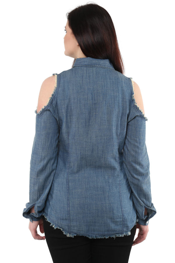 Light Blue Cold Shoulder Shirt