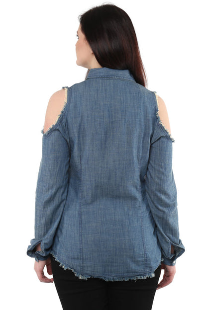 Light Blue Cold Shoulder Shirt