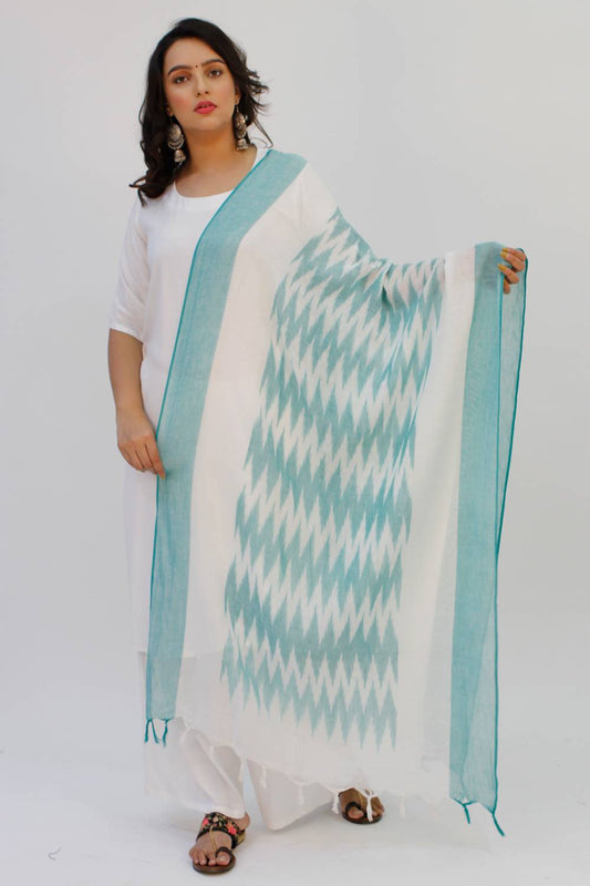 White-Green Ikkat Dupatta1