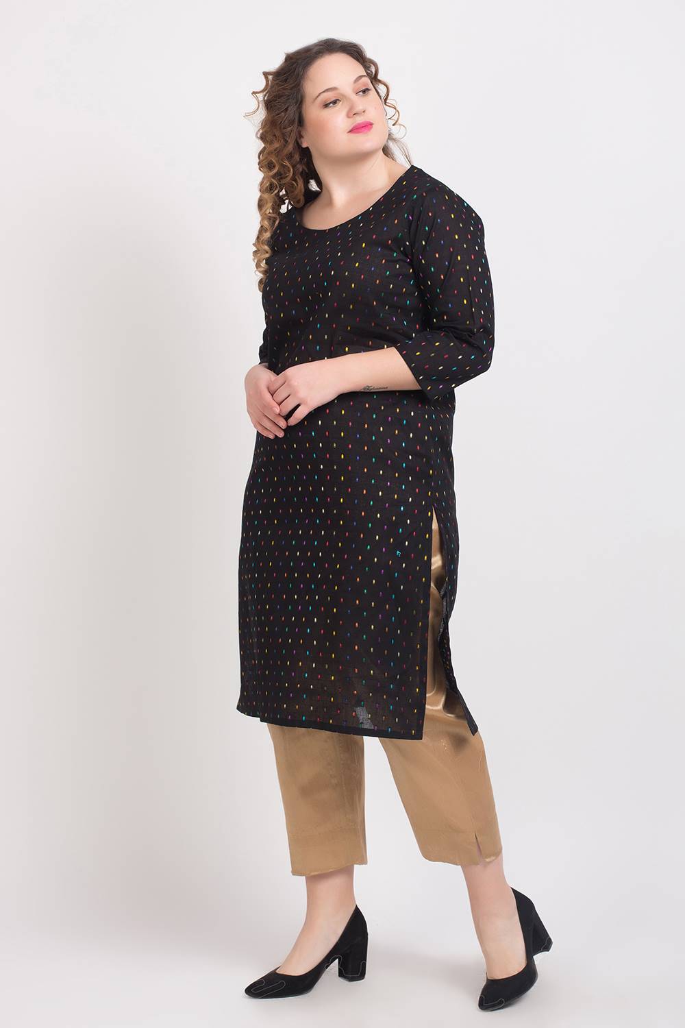 Black Multi Dobby Kurti 4