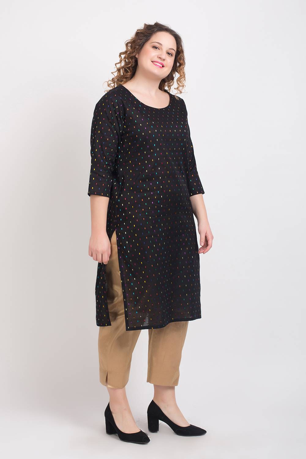 Black Multi Dobby Kurti 5