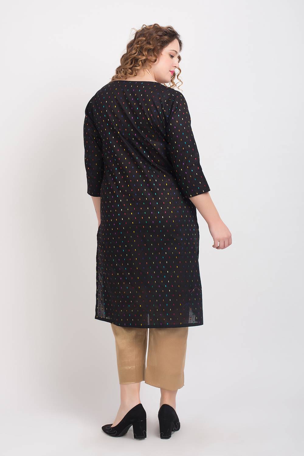 Black Multi Dobby Kurti