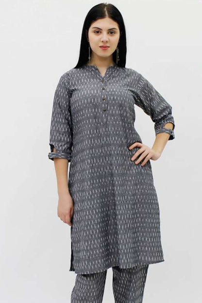 Grey Ikat Handloom Kurta