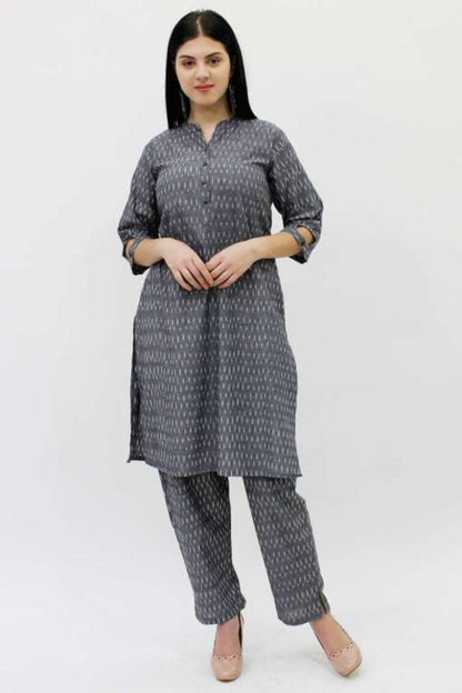 Grey Ikat Handloom Kurta