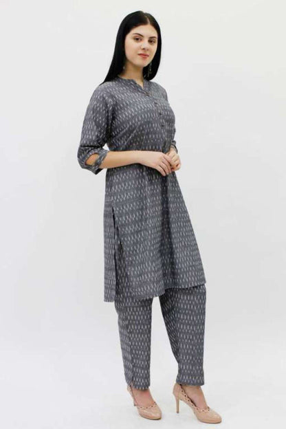 Grey Ikat Handloom Kurta