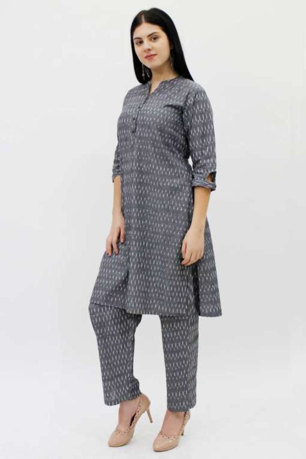 Grey Ikat Handloom Kurta