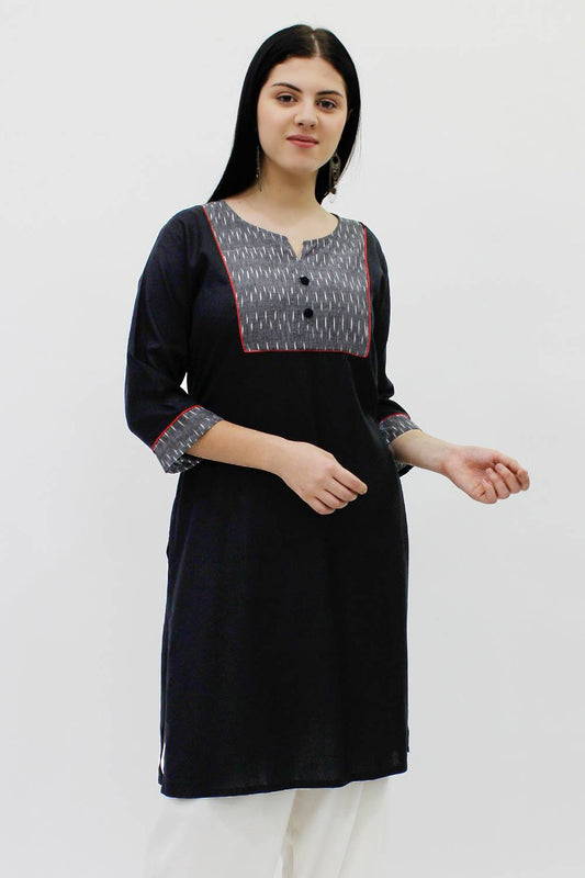 Ikat Yoke Design Black Kurti