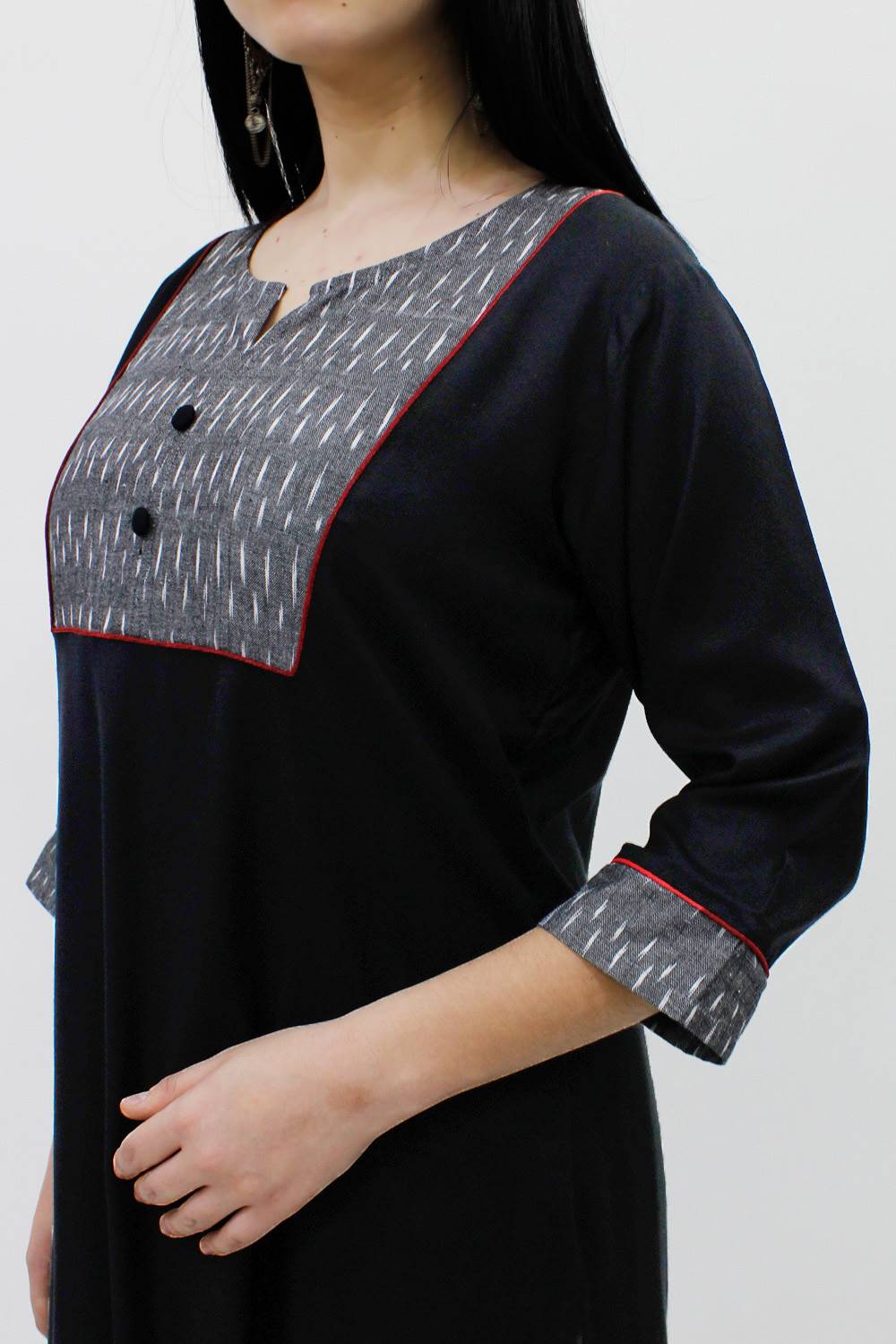 Ikat Yoke Design Black Kurti