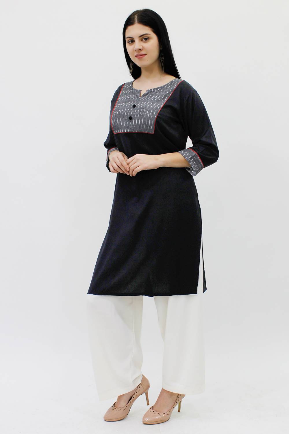 Ikat Yoke Design Black Kurti