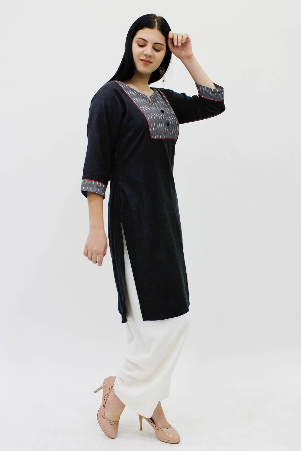 Ikat Yoke Design Black Kurti