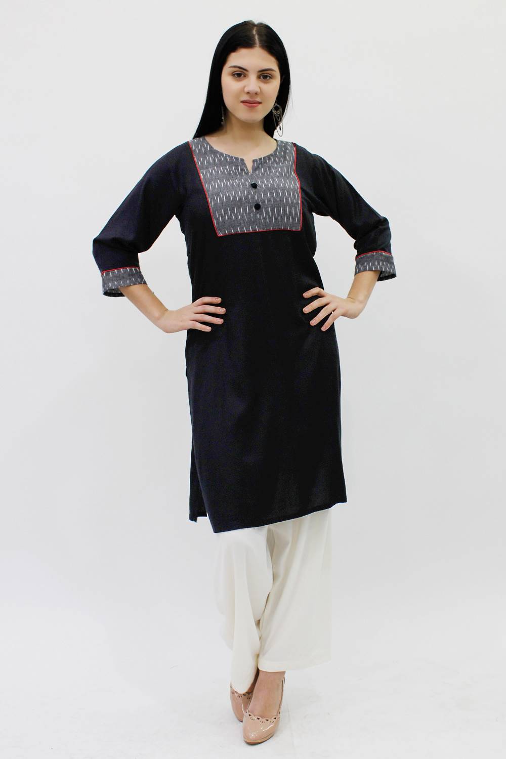 Ikat Yoke Design Black Kurti